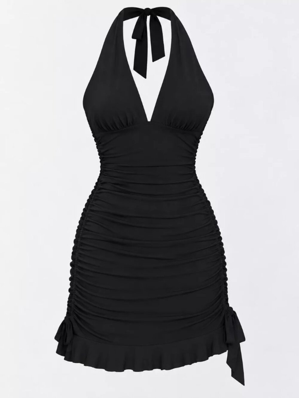 Ruched Halter Neck Bodycon Mini Dress